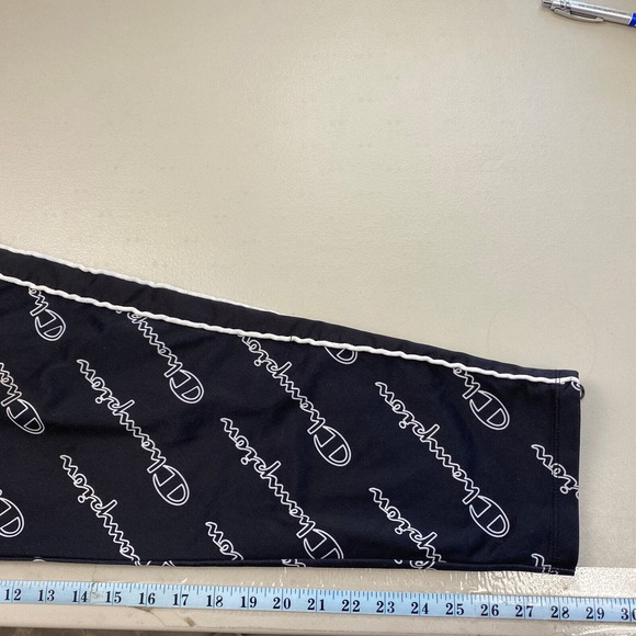 Champion Womens Track Pants Allover Logo Print Size Large Black Pockets Jogger - Picture 10 of 14